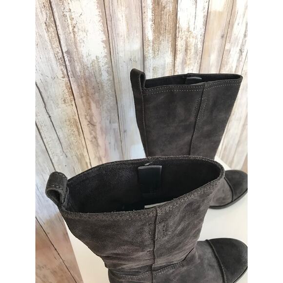 J CREW Dark Gray Suede Cap Toe Mid Calf Pull On Boots 5 NEW - Picture 3 of 11